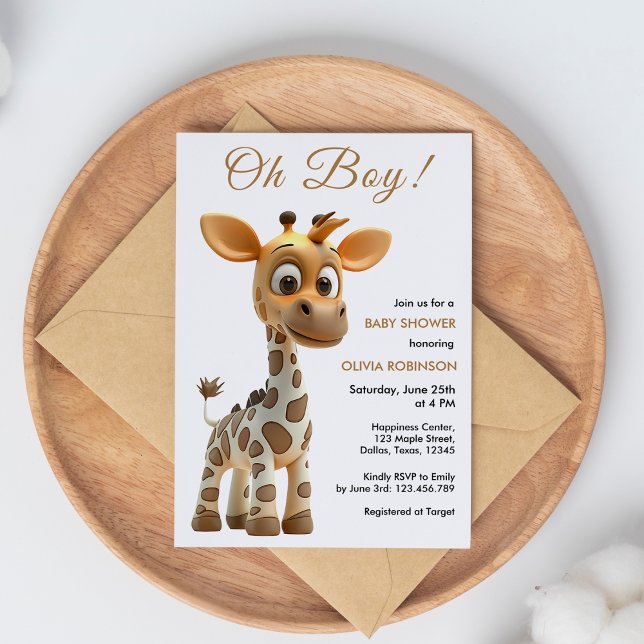 Oh Boy Baby Giraffe Niedlich Boy Baby Shower Einladung (Oh Boy Baby Giraffe Cute Boy Baby Shower Invitation)