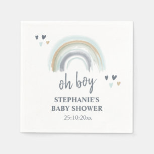 Oh Boy Baby Shower Blau Boho Regenbogen Servietten