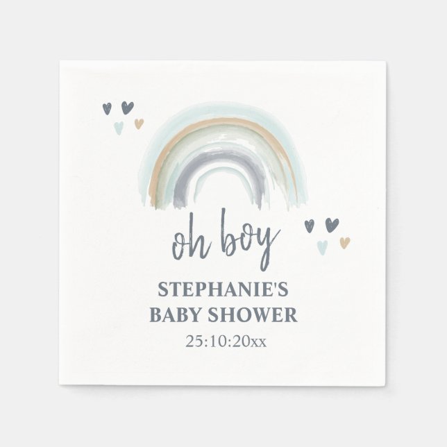 Oh Boy Baby Shower Blau Boho Regenbogen Servietten (Vorderseite)