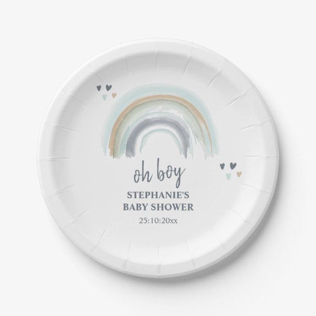 Oh Boy Baby Shower Blue Boho Rainbow Napkins Pappteller (Vorderseite)
