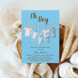 Oh Boy Baby Shower | Blue Clothesline Theme Einladung