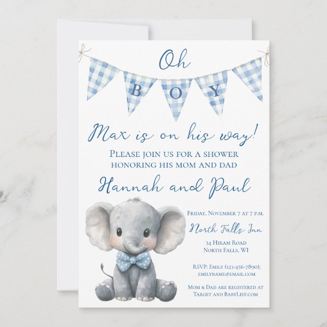 Oh Boy Baby Shower Invitation with Book Request (Devant)