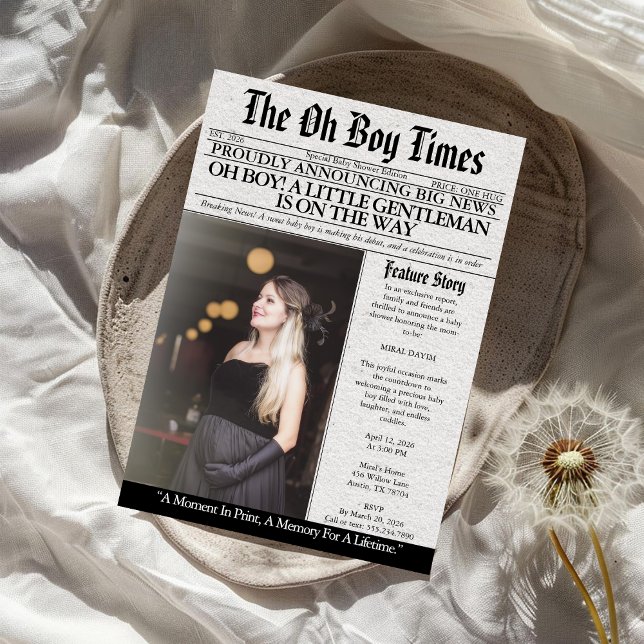 Oh Boy Baby Shower Newspaper Unique Fun Photo Einladung (Von Creator hochgeladen)