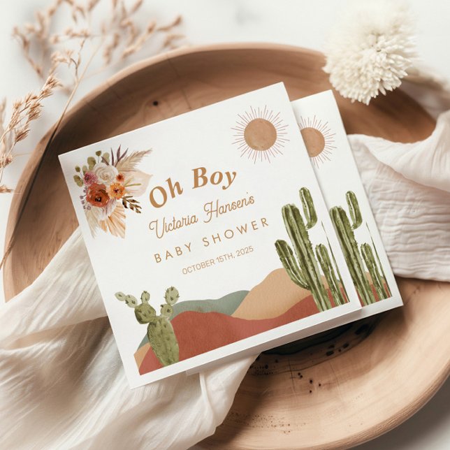 Oh Boy Baby Shower Southwestern Cactus Desert Serviette (Boho Cactus Desert Baby shower Napkins)