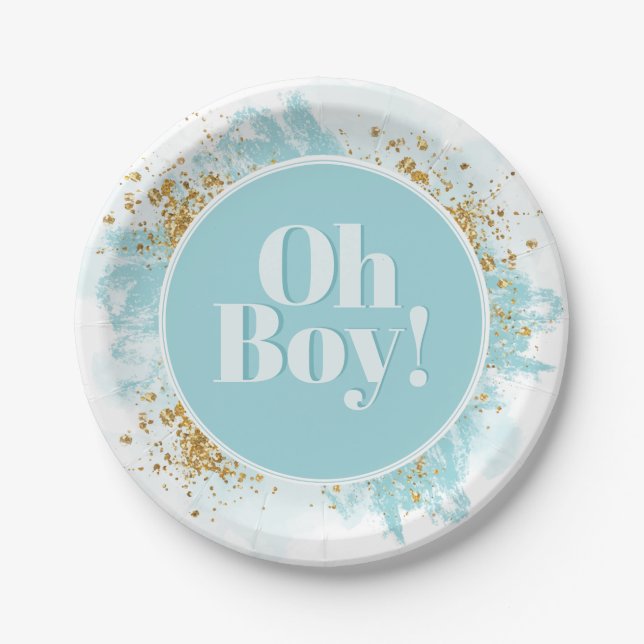 Oh Boy Baby Showroom Wasserfarbe Glitzer Pappteller (Vorderseite)
