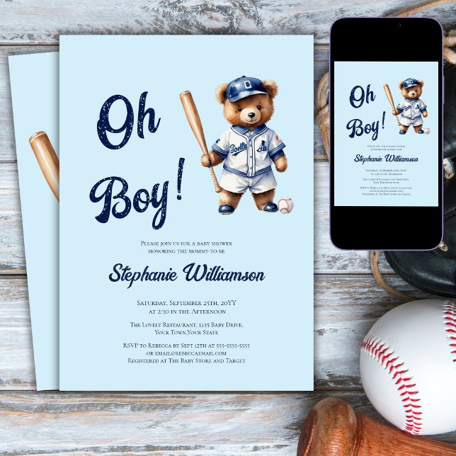 Oh Boy Baseball Baby Dusche Niedlicher Bär Einladung (Von Creator hochgeladen)