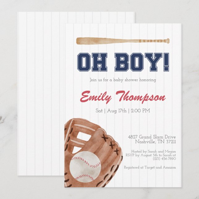 Oh Boy Baseball Baby shower Invitation (Devant / Derrière)