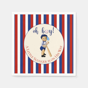 Oh Boy Baseball Red White Navy Blue Stripes Baby Serviette