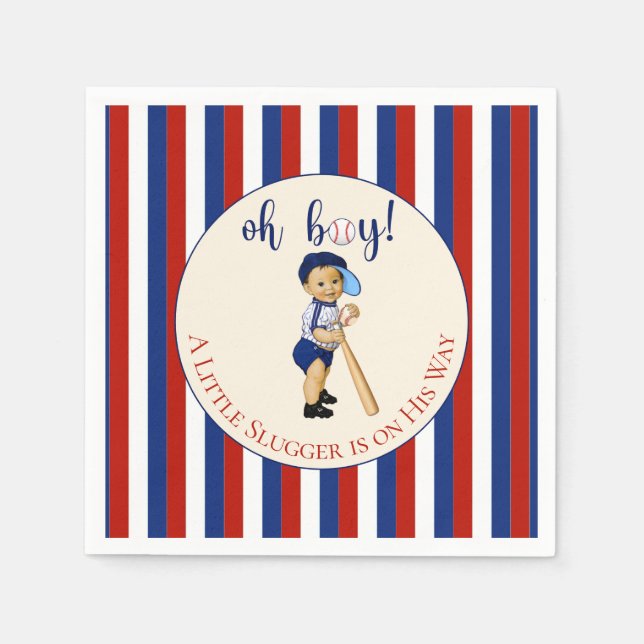 Oh Boy Baseball Red White Navy Blue Stripes Baby Serviette (Vorderseite)