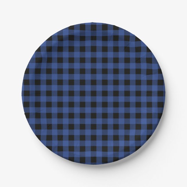 Oh Boy Bear Blue Buffalo Kariert Baby Dusche Pappteller (Vorderseite)