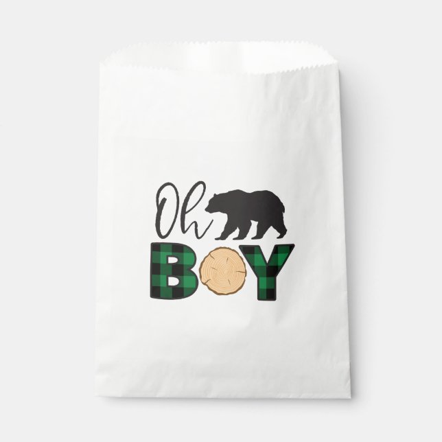Oh Boy Bear Green Buffalo Kariert Baby Dusche Geschenktütchen (Vorderseite)