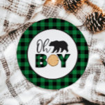 Oh Boy Bear green Buffalo Kariert Baby Dusche Pappteller<br><div class="desc">Oh,  Junge! Babydusche mit schwarzem Bär und grünen Büffel Party Tellern.</div>