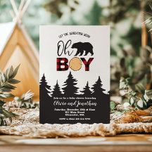 Oh Boy Bear Red Buffalo Plaid Baby Shower
