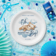 Oh Boy Bearly Wait Bear Blue Clouds Baby Dusche