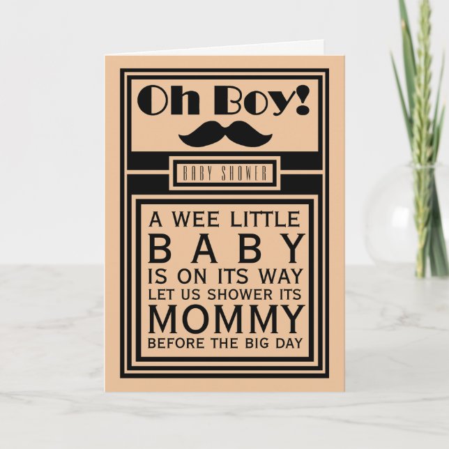 Oh Boy Black Mustache Baby Dusche Einladung (Vorderseite)