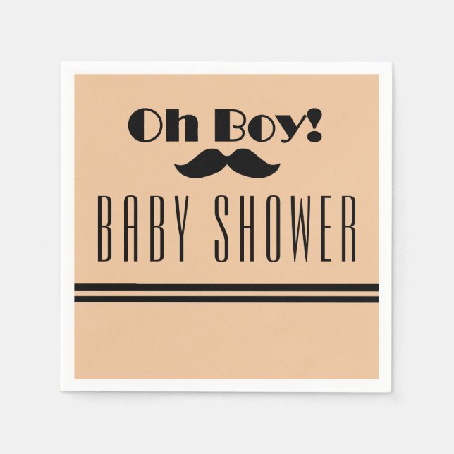 Oh Boy Black Mustache Baby Dusche Serviette (Vorderseite)
