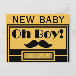 Oh Boy Black Mustache New Baby Ankündigung