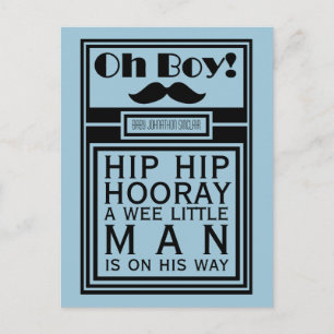 Oh Boy Black Mustache New Baby Boy Ankündigung