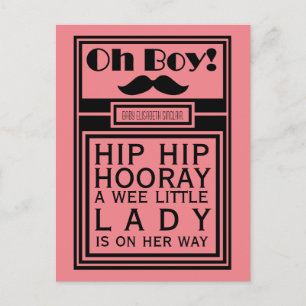 Oh Boy Black Mustache New Baby Girl Ankündigung