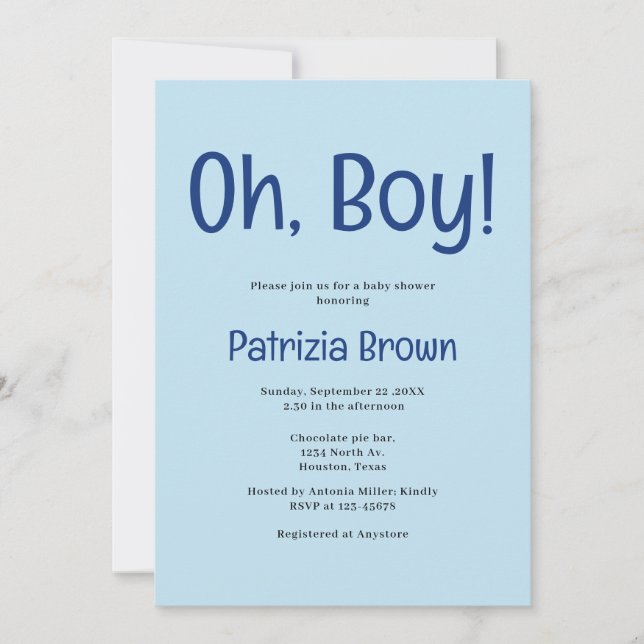 Oh Boy Blue Baby Shower  Invitation Einladung (Vorderseite)