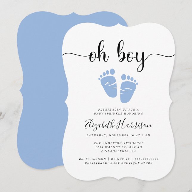 Oh Boy Blue Baby Sprinkle Einladung (Vorne/Hinten)