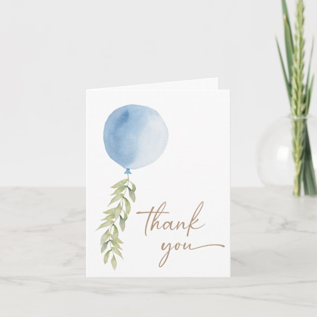Oh Boy Blue Ballon Eukalyptus Danke Karte (Vorderseite)