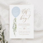 Oh Boy Blue Balloon Eucalyptus Baby Showdown Invit Einladung<br><div class="desc">Laden Sie Freunde und Familie ein,  die Freude an der Ankunft Ihres Kleinen mit dieser Babydusche-Einladung zu teilen,  mit Aquarellballon und Eukalyptus mit goldener Typografie.</div>