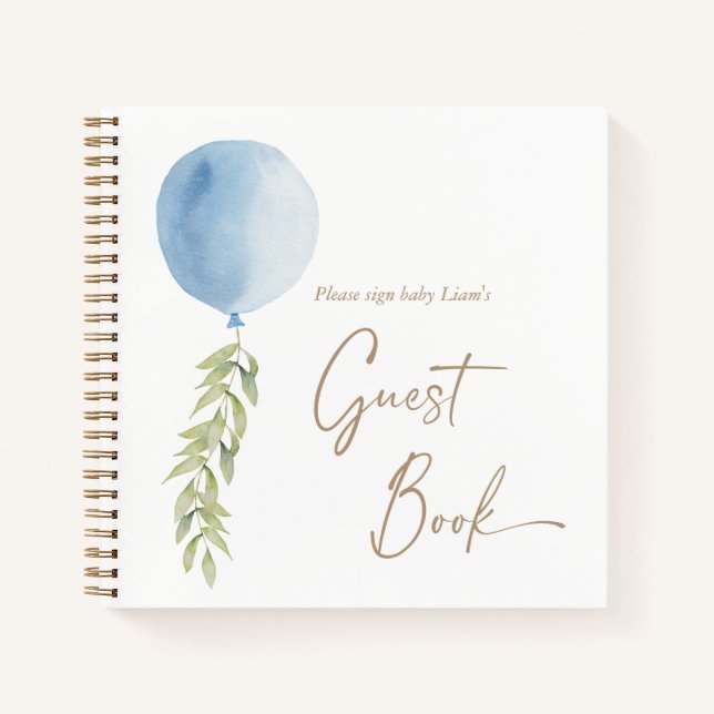 Oh Boy Blue Balloon Eucalyptus Foliage Gästebuch Notizbuch (Vorderseite)