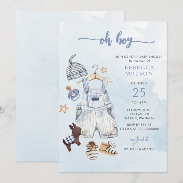 Oh, Boy Blue Boho Boy Baby Dusche Einladung (Vorne/Hinten)