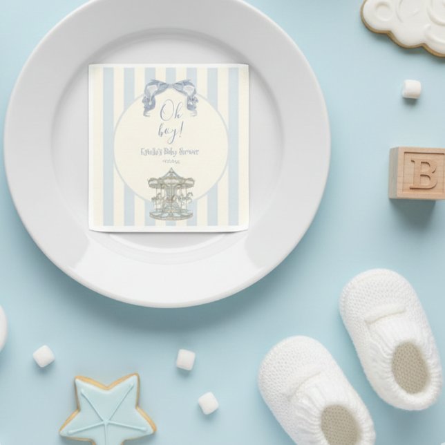 Oh Boy Blue Bow Karussellpferd Baby Shower  Serviette (Von Creator hochgeladen)