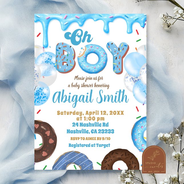 Oh Boy Blue Donut baby shower Invitation Einladung (Von Creator hochgeladen)