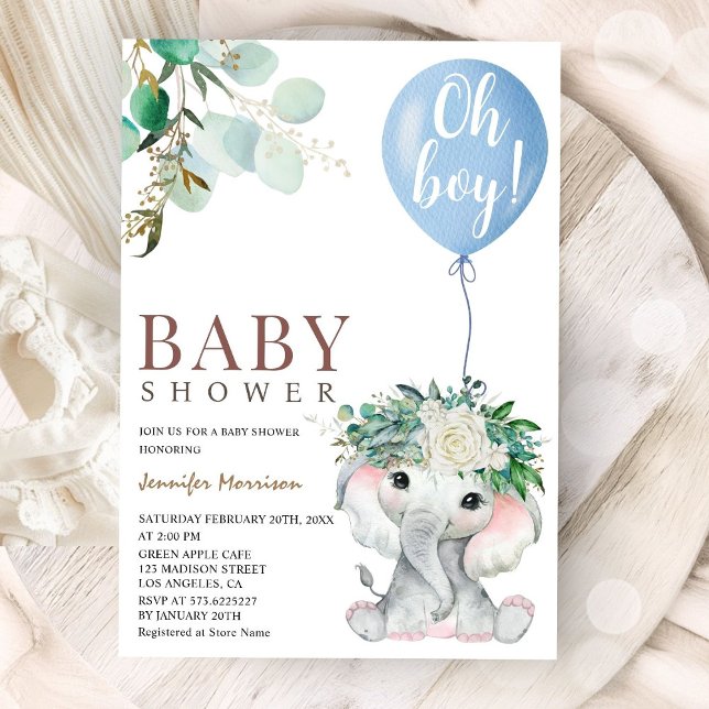 Oh Boy Blue Elephant Baby Shower  Einladung (Von Creator hochgeladen)