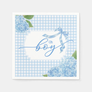 Oh Boy Blue Gingham Karo Hortensien Baby Shower Na Serviette