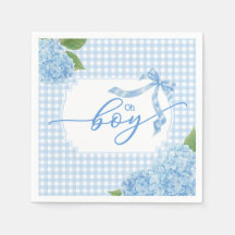 Oh Boy Blue Gingham Plaid Hydrangea Baby Shower Na