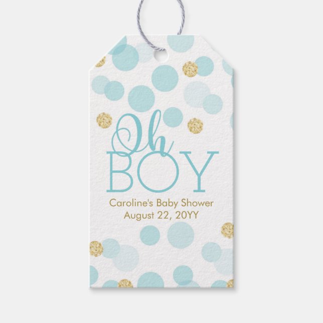 Oh Boy Blue Gold Glitzer Confetti Vielen Dank Geschenkanhänger (Vorderseite)
