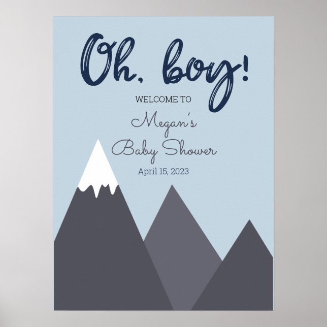 Oh Boy Blue Gray Mountain Baby Dusche Poster (Vorne)
