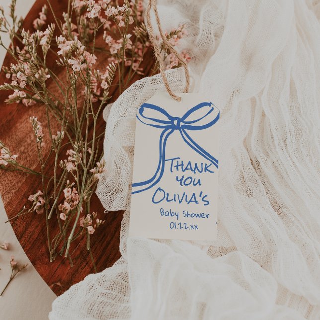 Oh Boy Blue Hand Gezeichnet Bow Baby Shower geschr Geschenkanhänger (Von Creator hochgeladen)