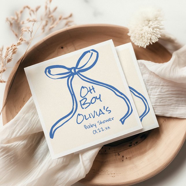 Oh Boy Blue Hand Gezeichnet Bow Baby Shower geschr Serviette (Von Creator hochgeladen)