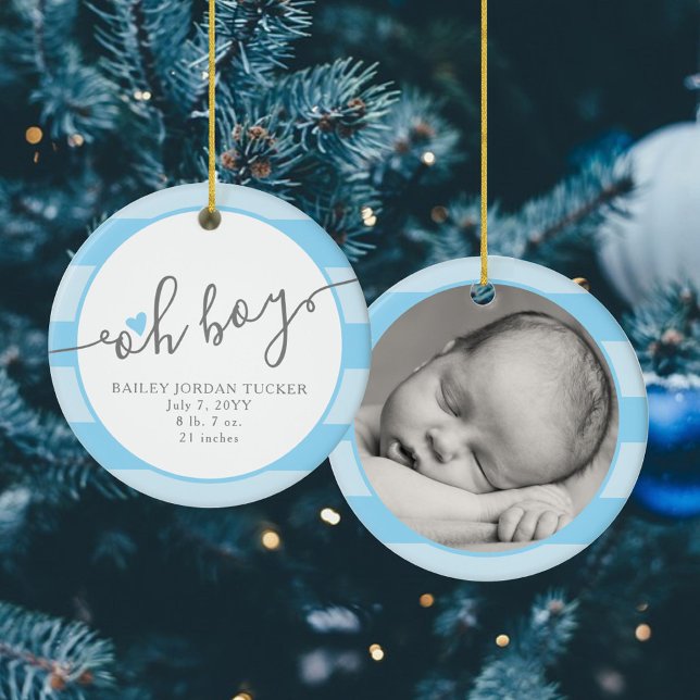 OH BOY Blue Heart Stripes Baby's 1. Weihnachten Keramik Ornament (Von Creator hochgeladen)