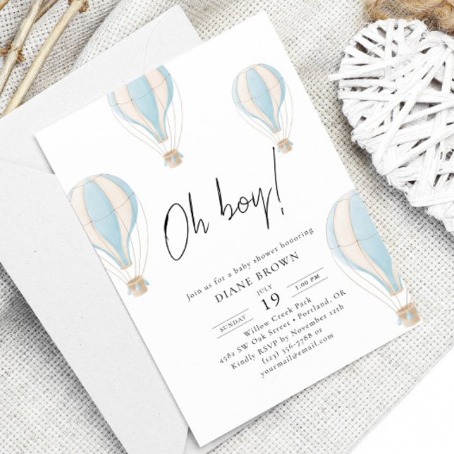 Oh boy Blue Hot Air Ballon Baby Dusche Einladung (Von Creator hochgeladen)