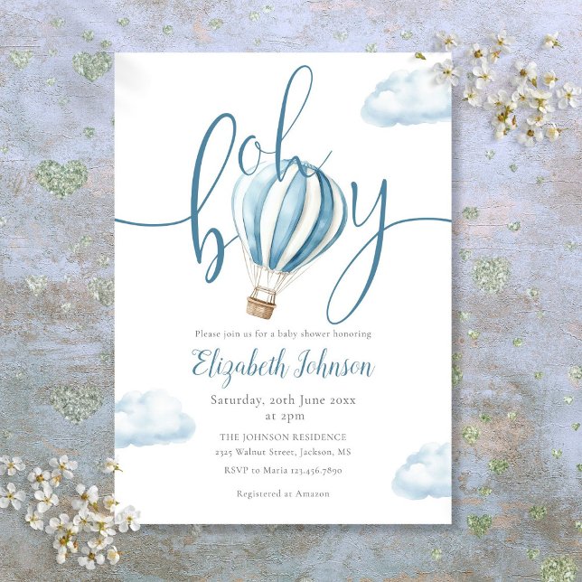 Oh Boy Blue Hot Air Ballon Babydusche Einladung (Oh Boy Blue Hot Air Balloon Baby Shower Invitation)