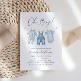 Oh Boy Blue Jean Denim Baby Shower Einladung