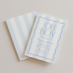 Oh Boy Blue Moderne Gestreifte Babyparty Einladung