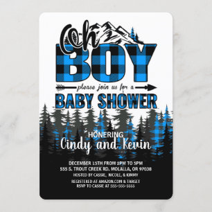 Oh Boy Blue Plaid Lumberjack Douche Invitation