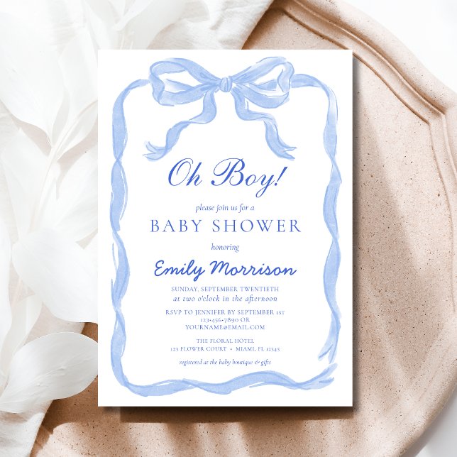 Oh Boy Blue Ribbon Bow Baby Dusche Einladung (Von Creator hochgeladen)