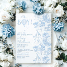Oh, Boy Blue Toile Safari Animal Baby Dusche