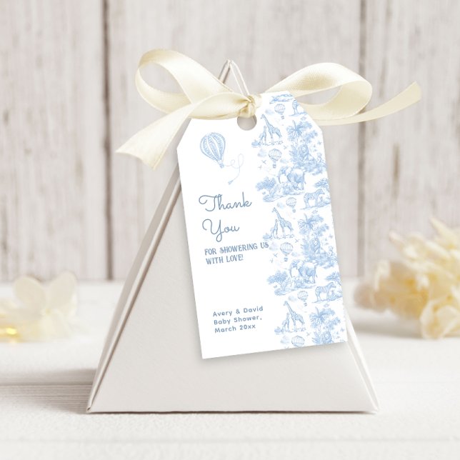 Oh, Boy Blue Toile Safari Animal Baby Dusche Geschenkanhänger (Von Creator hochgeladen)