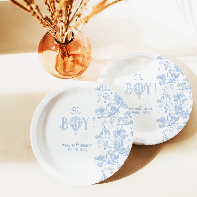 Oh, Boy Blue Toile Safari Animal Baby Dusche Pappteller (Von Creator hochgeladen)