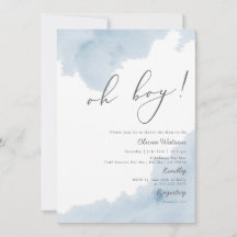 Oh Boy Blue Watercolor Baby shower Invitation