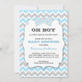 OH BOY Bowtie Babydusche / blau-grau Zickzack Einladung